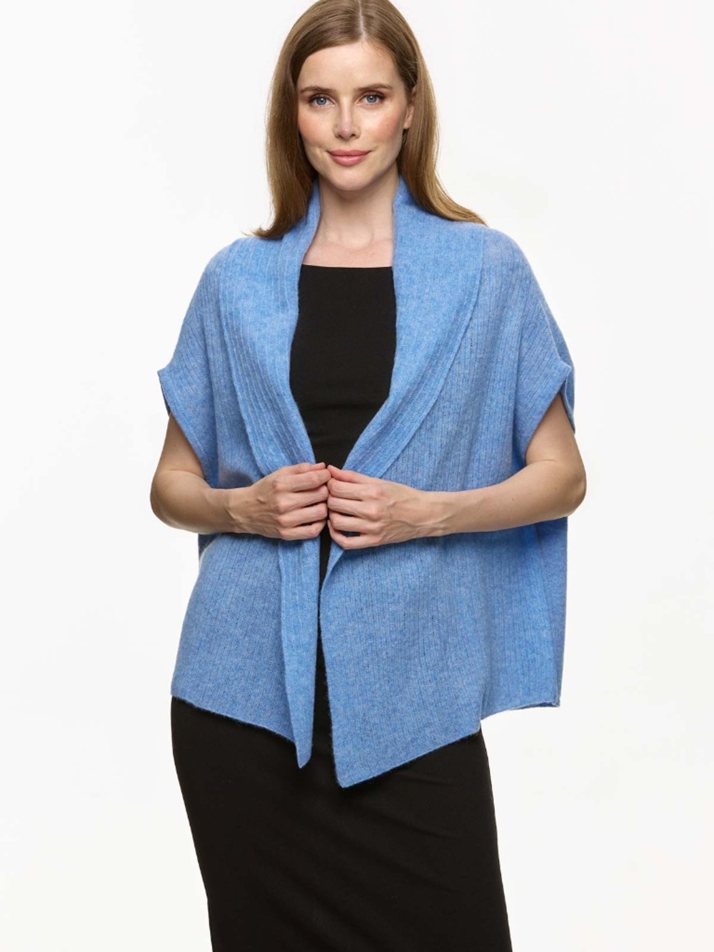 Ovcio 100% Cashmere Effortless Vest Wrap OS Cornflower Blue NWT new with tags